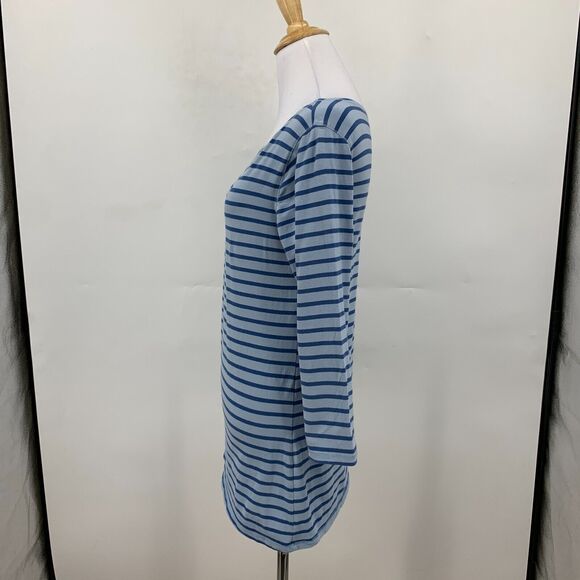 J Jill Tunic Top Women XS Blue Striped Cotton Blend Stretch Scoop Neck Shirt - Picture 4 of 12